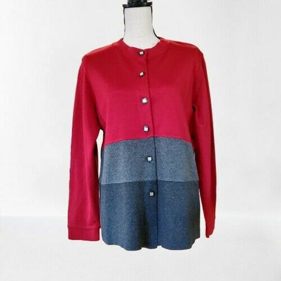 C.D. Petites Cardigan Red to Gray Career Wear Sweater Size Large - Picture 1 of 6